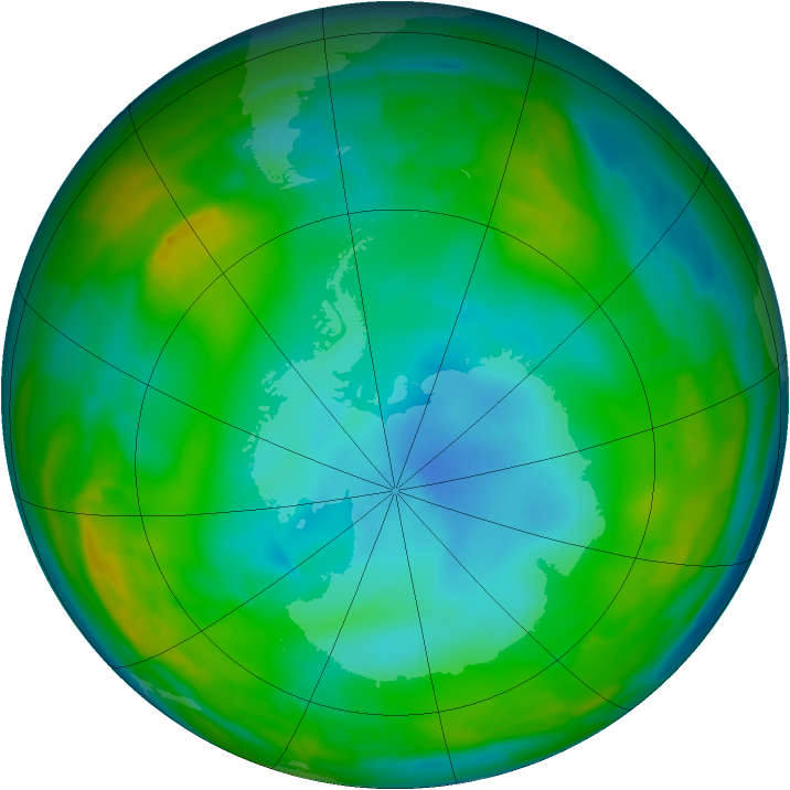 Antarctic ozone map for 15 July 2009